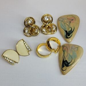 Gold-Tone and Cream Mixed Clip On Earring Set.